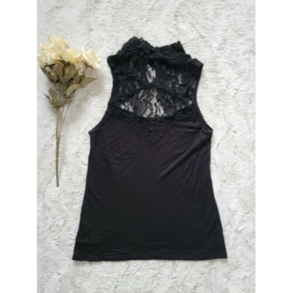 ✨️CL Silence + Noise Black Lace High Collar Keyhole Sleeveless Top Size S - Picture 5 of 9